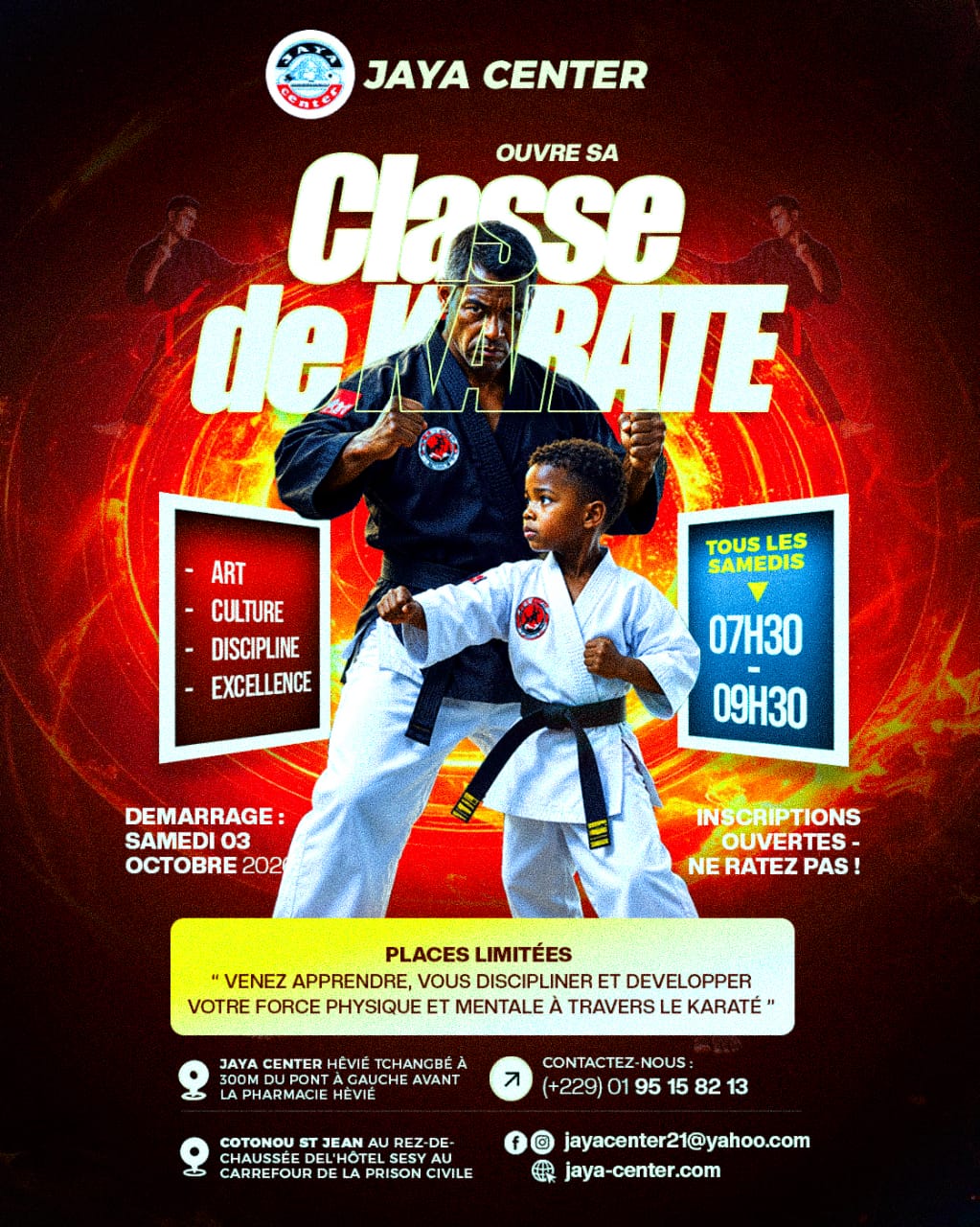Affiche Classe de karaté — tous les samedis de 7h30 à 9h30