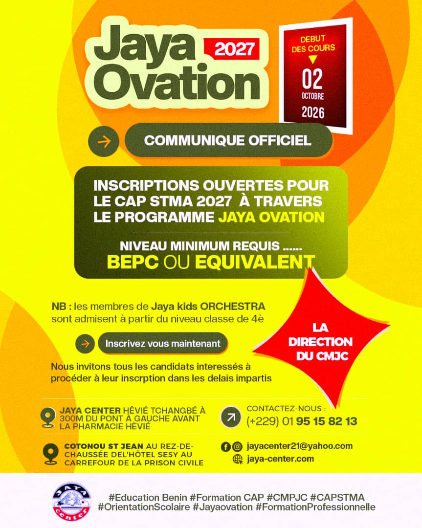 Affiche JAYA OVATION 2027 — début des cours le 2 octobre 2026